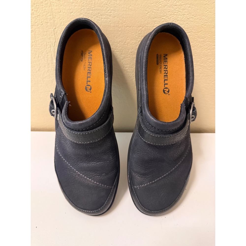 Merrell Encore Breeze Black Leather Clogs Buckle Slip On Shoes Womens 8 J69088